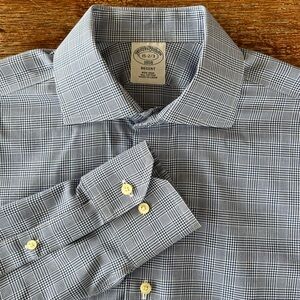 Brooks Brothers Regent Ling Sleeve Button Up Shirt Micro Checked Navy 15 - 2/3